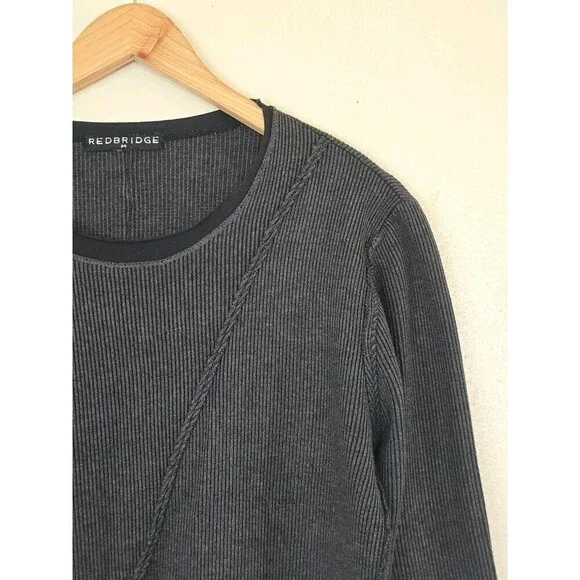 RedBridge Men Ripped Layers Longsleeve Sweatshirt Anthracite Size Medium Black - Picture 3 of 13